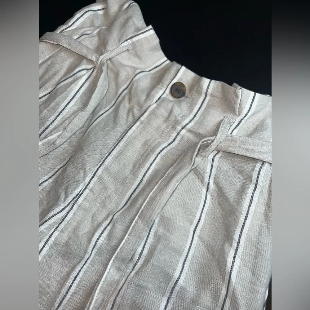 H&M LOGG Linen Blend Striped Cuffed Hem Pants Size 4 EUC